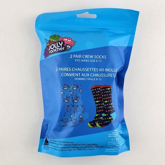 Jolly Rancher 2 Pairs Men's Crew Socks Blue Candy Print Shoe Size 8  - 12 - Picture 3 of 4